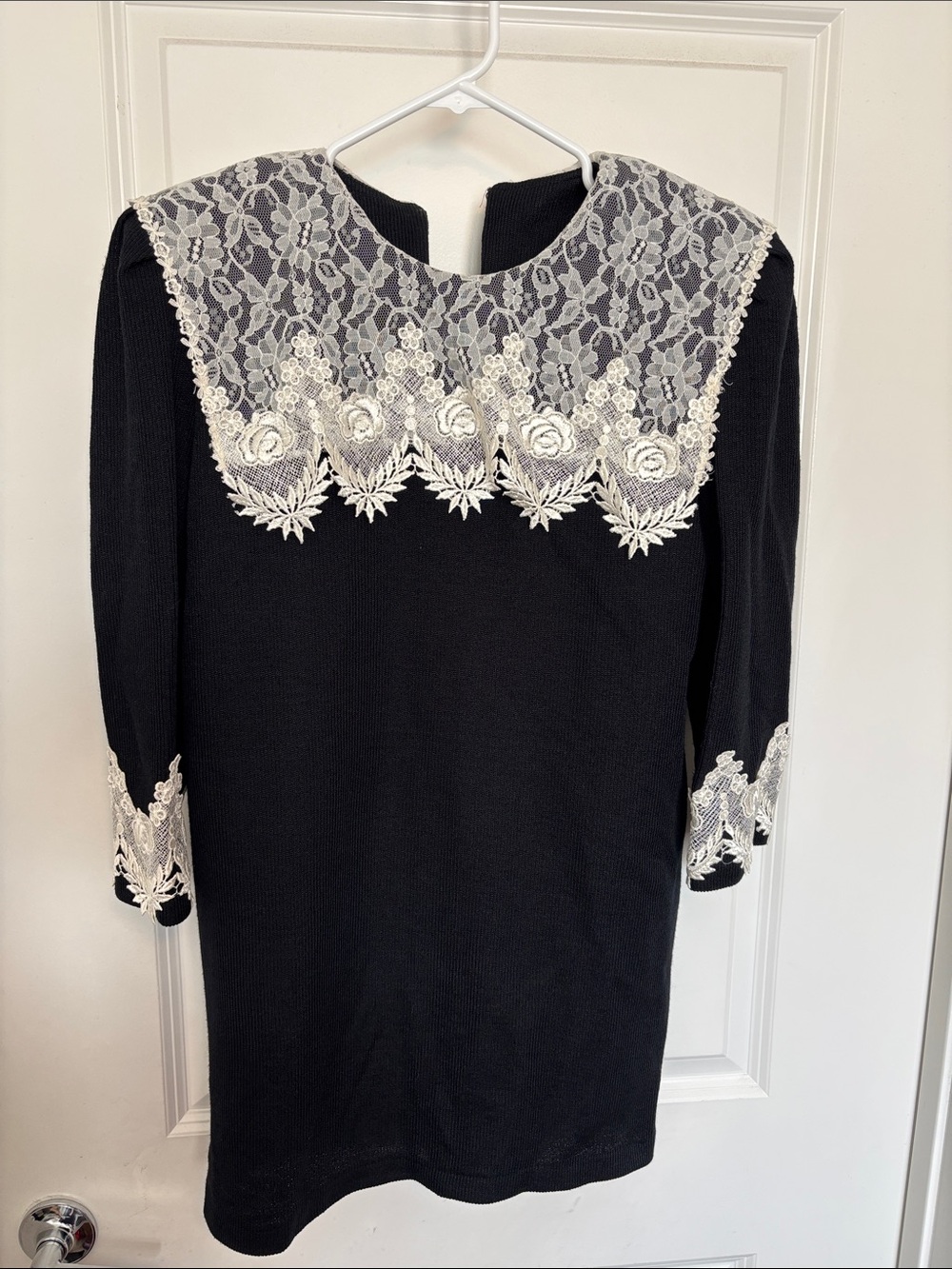 Jeffrey & Dara Black Dress with White Lace Collar and Cuff Detail